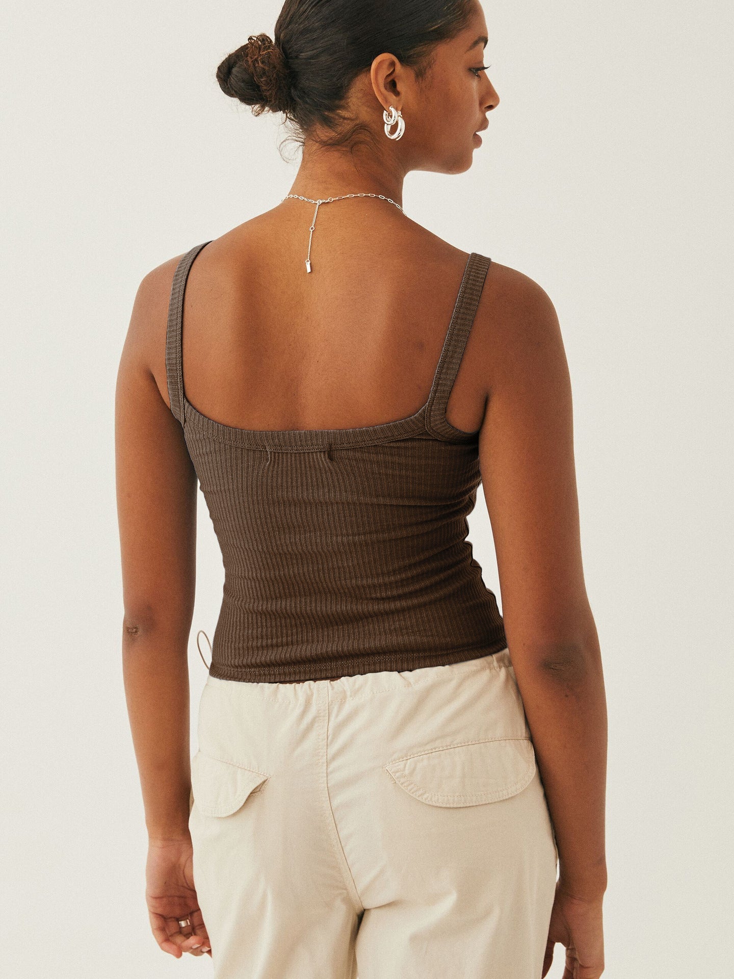 Dark Brown Sexy Knitted Ribbed Sleeveless Crop Top