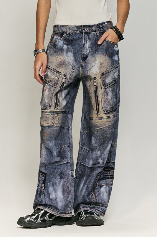 Casual Cargo-Inspired Wide-Leg Denim Pants