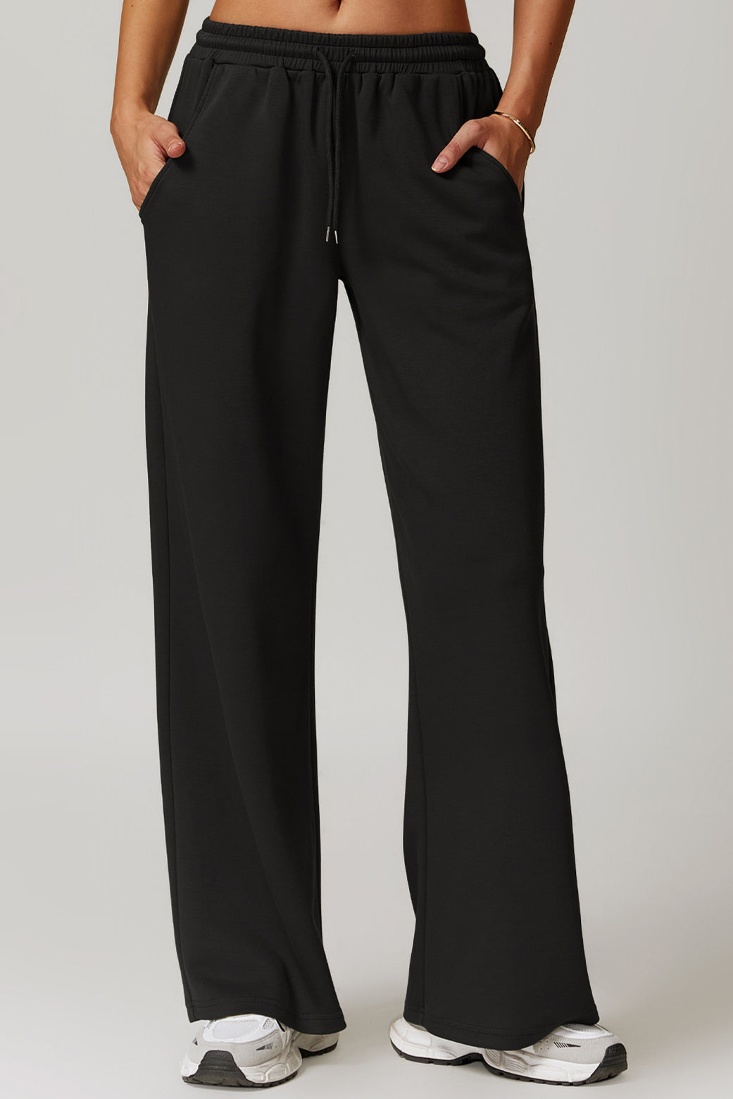 Women's Black Wide-Leg Drawstring Pants