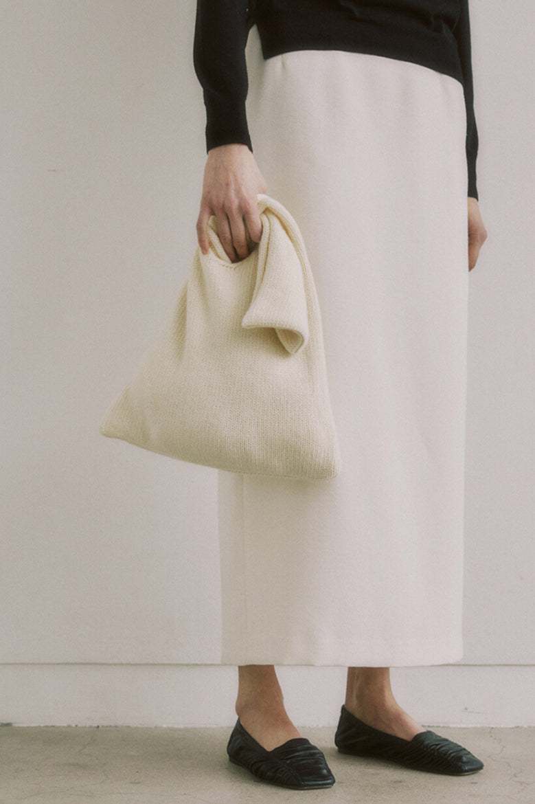 Elegant Minimalist Cream Knit Tote Bag