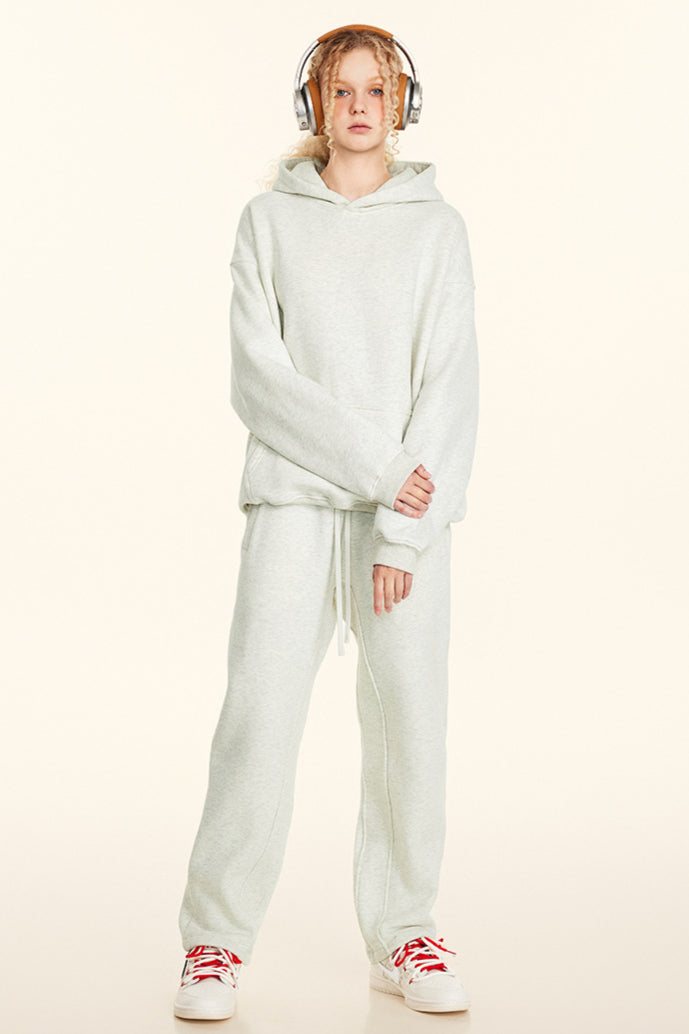 Solid Color Casual Thickened Hooded Sweatshirt and Sweatpants Set