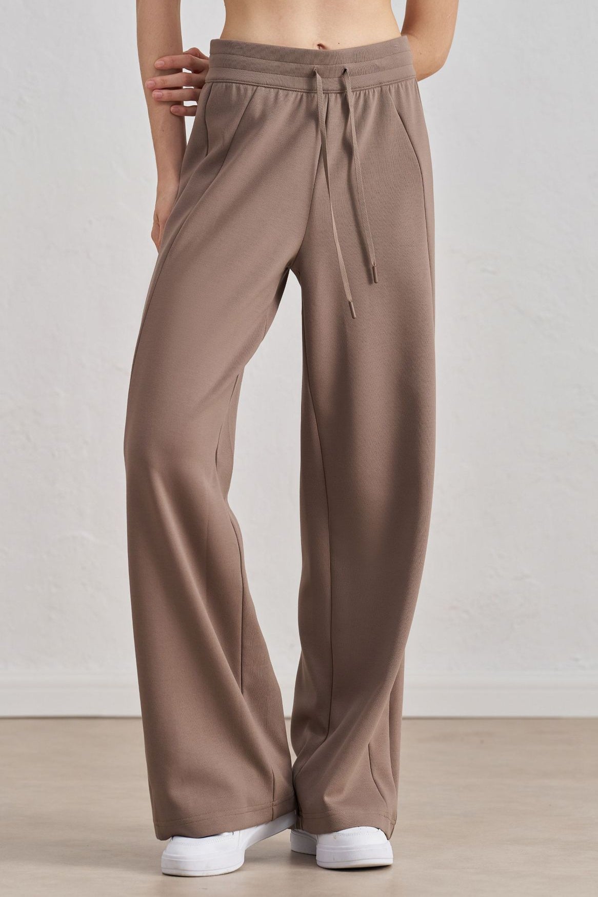 Women's Casual Wide-Leg Pants in Taupe with Drawstring Everyday Wear