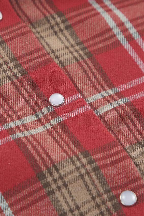 Loose Red Plaid Button Down Jacket