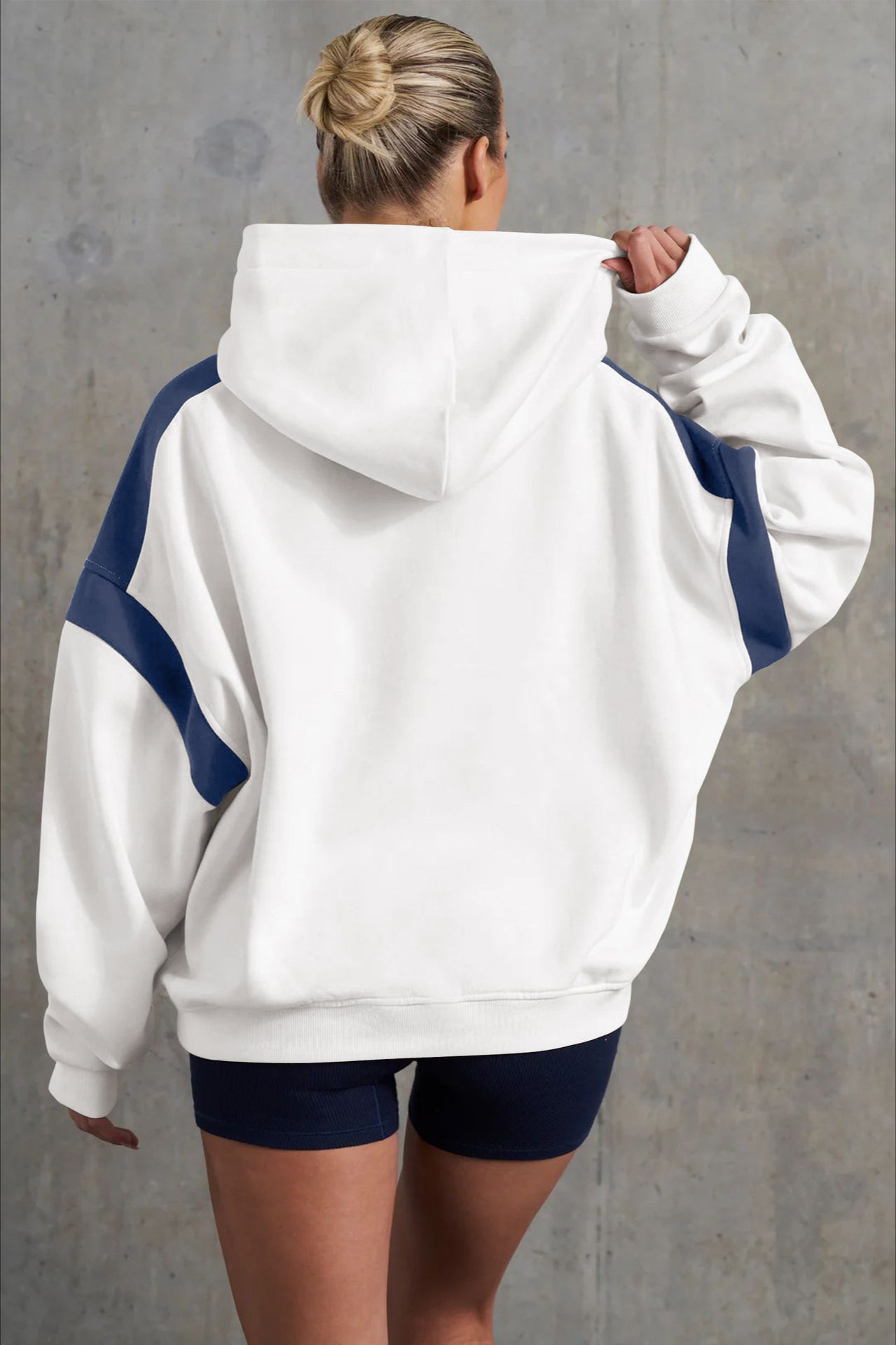 Oversize Hoodie Damen sportlich Kapuzenpullover Sweatshirt modische Farbeinsatz