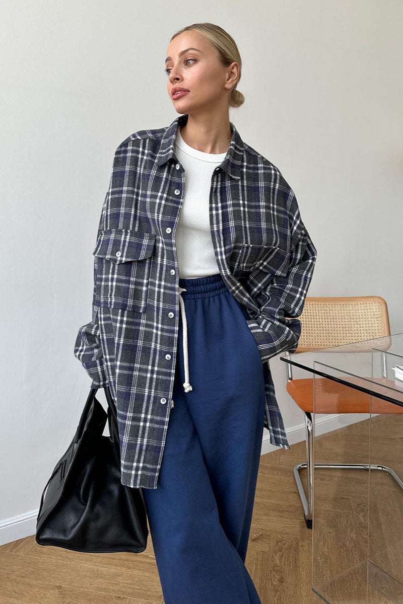 Women's Vintage Double Pocket Plaid Overshirt