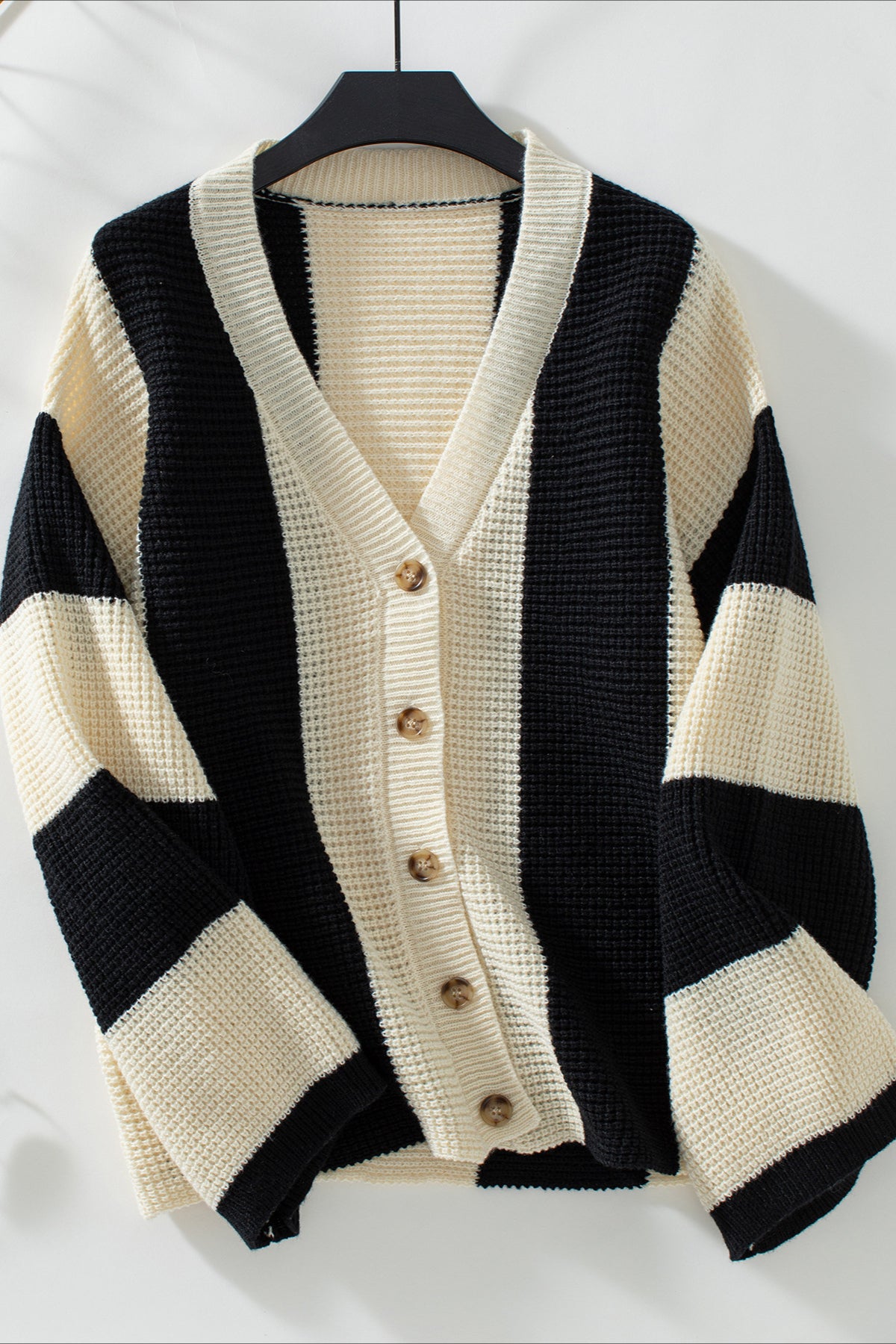 Classy V-Neck Buttoned Stripes Long Sleeve Cardigan