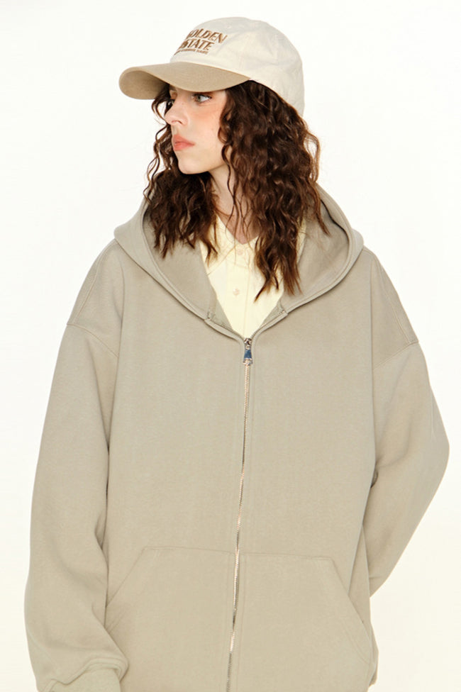 Oversize Zip Hoodie Damen Casual Kapuzenjacke Beige