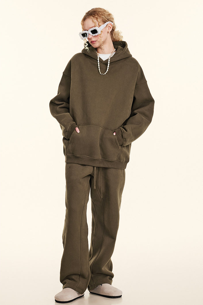 Solid Color Casual Thickened Hooded Sweatshirt and Sweatpants Set