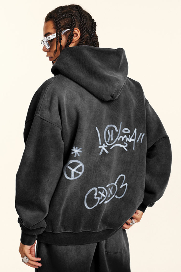 Men's Urban Style Graffiti Art Zip Hoodie