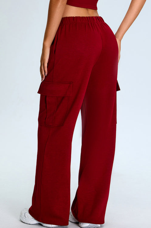 Casual Wide-Leg Cargo Sweat Pants Relaxed