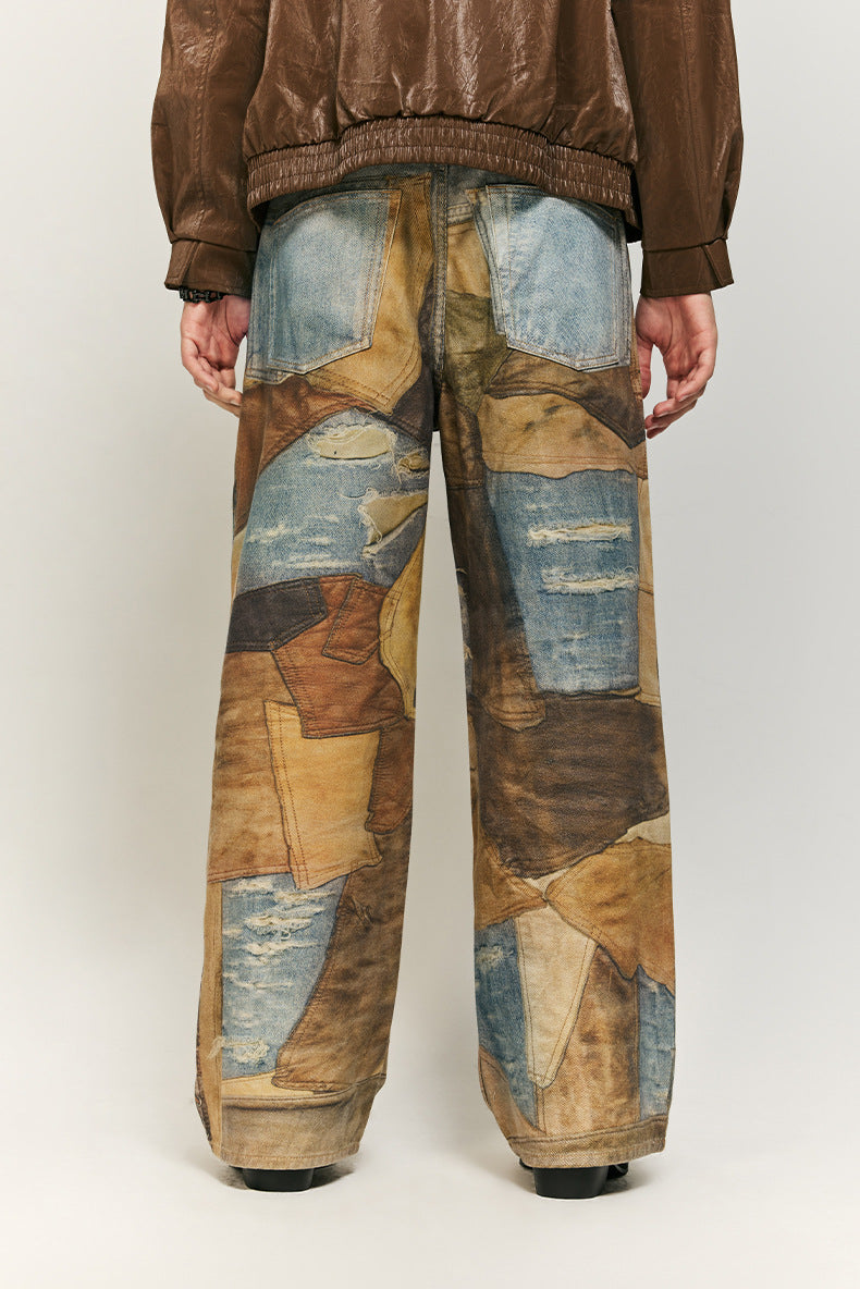 Stylish Patchwork Wide-Leg Jeans