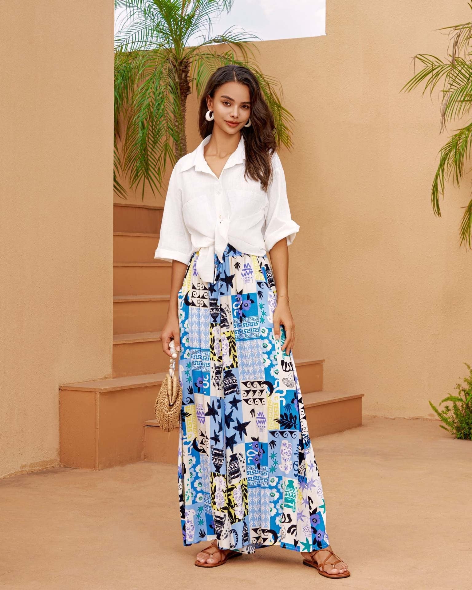 Casual Loose Printed Wide Leg Pants