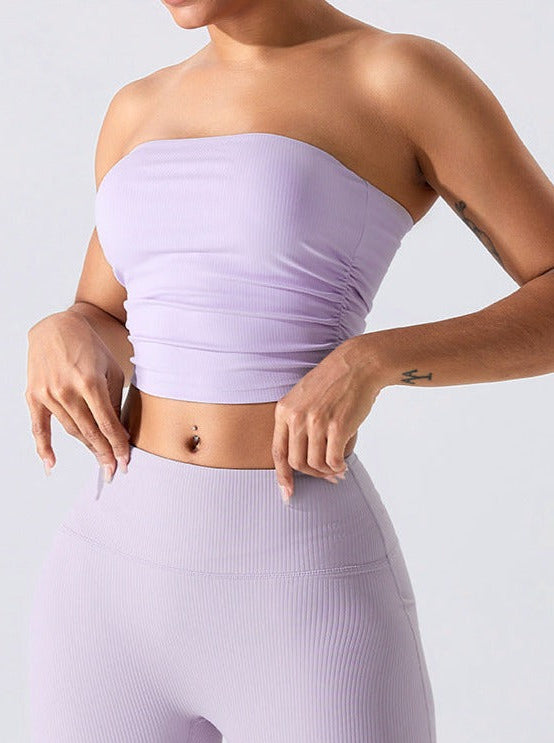 Purple Threaded Chest-Wrapped Slim Fitting Tube Top