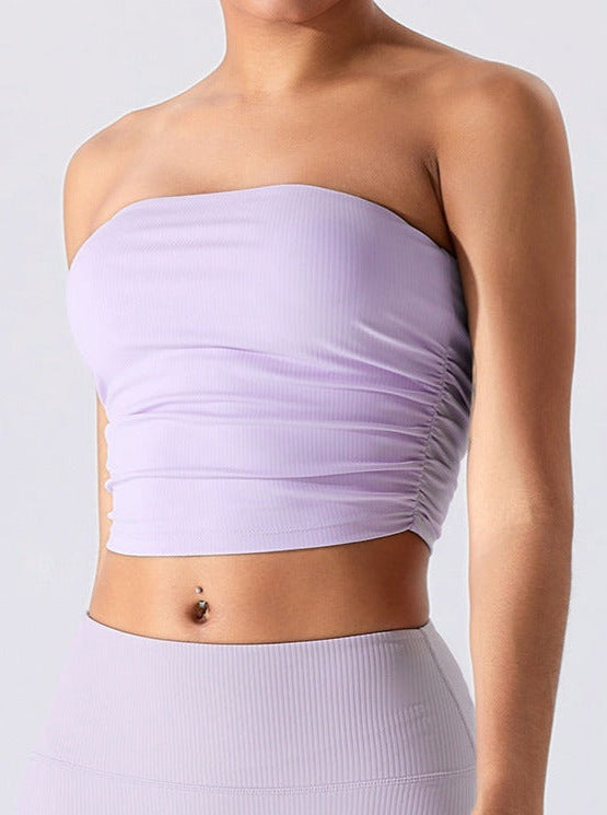 Purple Threaded Chest-Wrapped Slim Fitting Tube Top