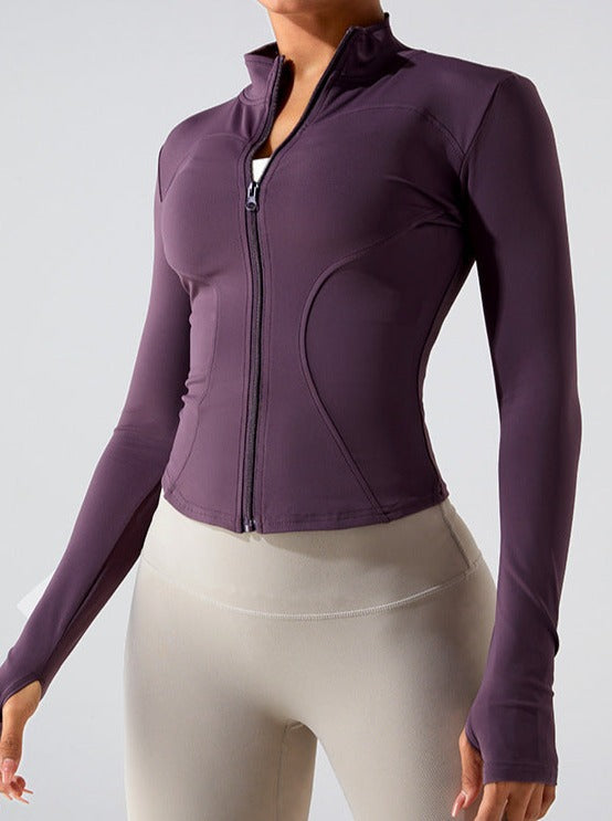 Violet Zipper Long-Sleeved Quick Drying Fitness Sports Top