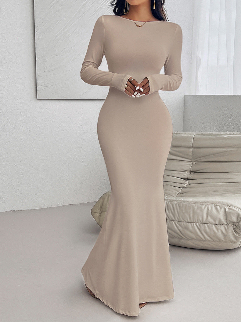 Elegant Long-Sleeve Fitted Maxi Dress