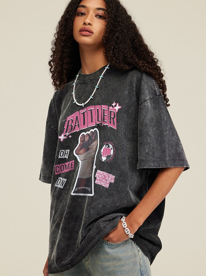 Retro Printed Half Sleeve Loose T-Shirt