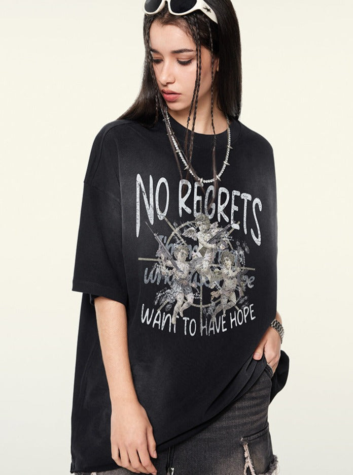 Retro Printed Half-Sleeved Distressed T-Shirts