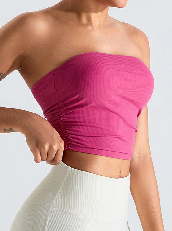 Pink Threaded Chest-Wrapped Slim Fitting Tube Top