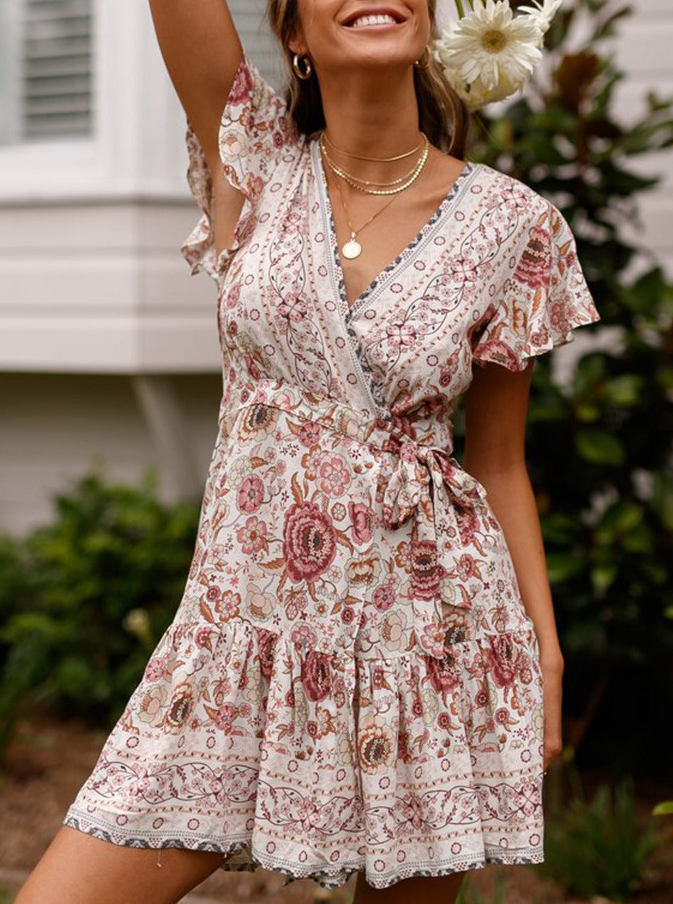 Bohemian Print Strappy Mini Dress