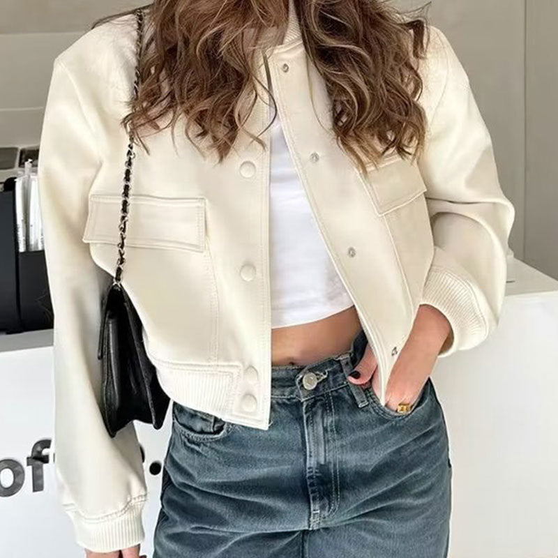 Classy White Round Neck Long Sleeve Jacket