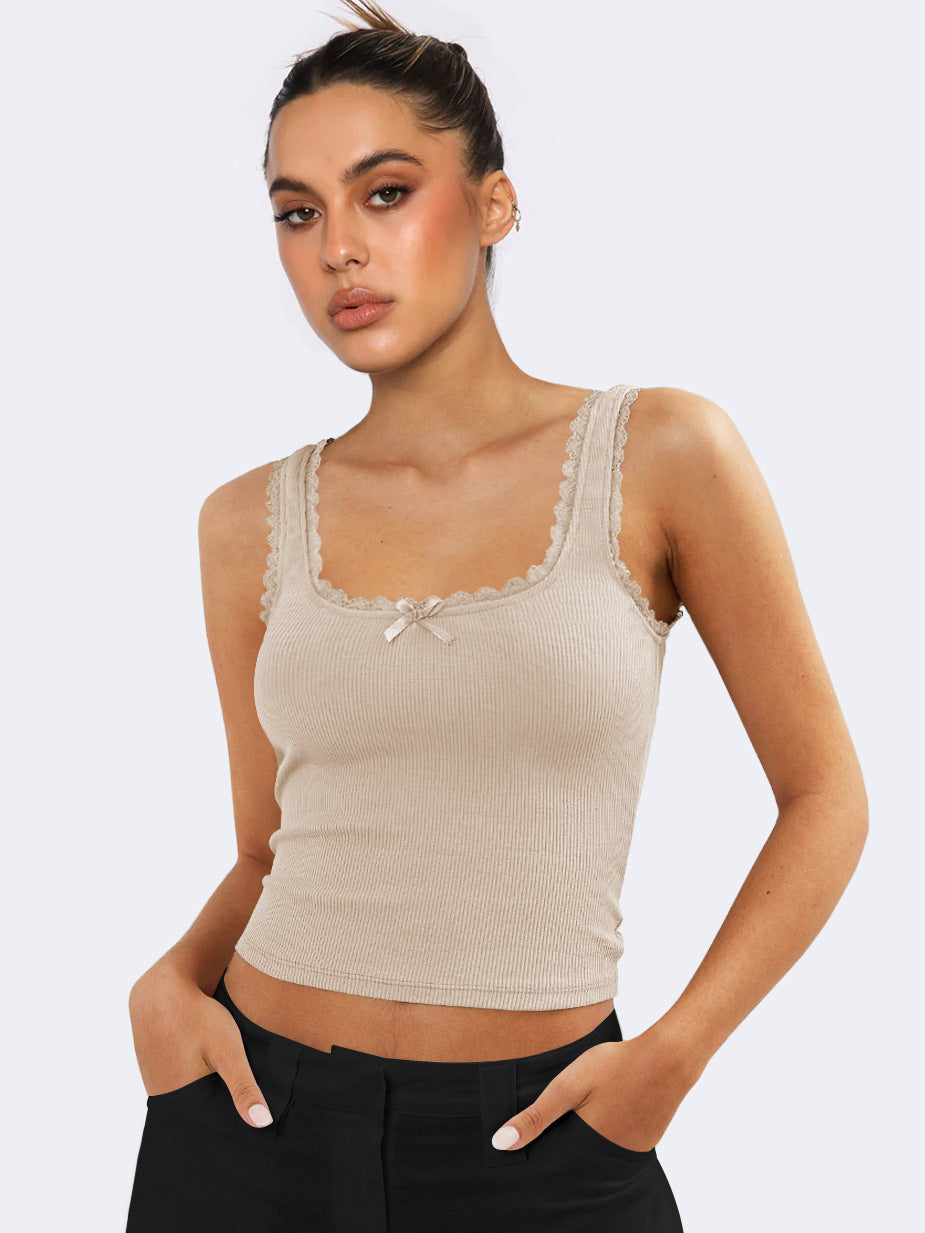 Beige Tank Lace Sleeveless Crop Top