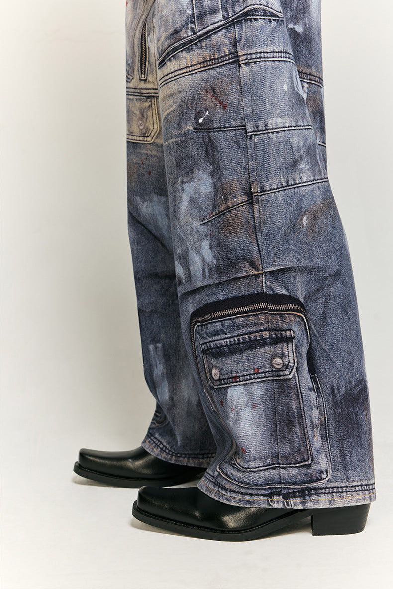 Casual Cargo-Inspired Wide-Leg Denim Pants