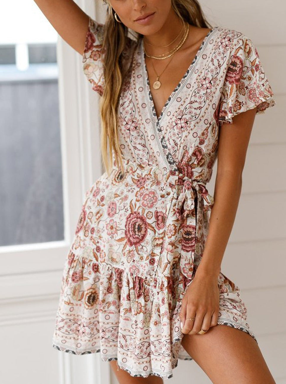 Bohemian Print Strappy Mini Dress