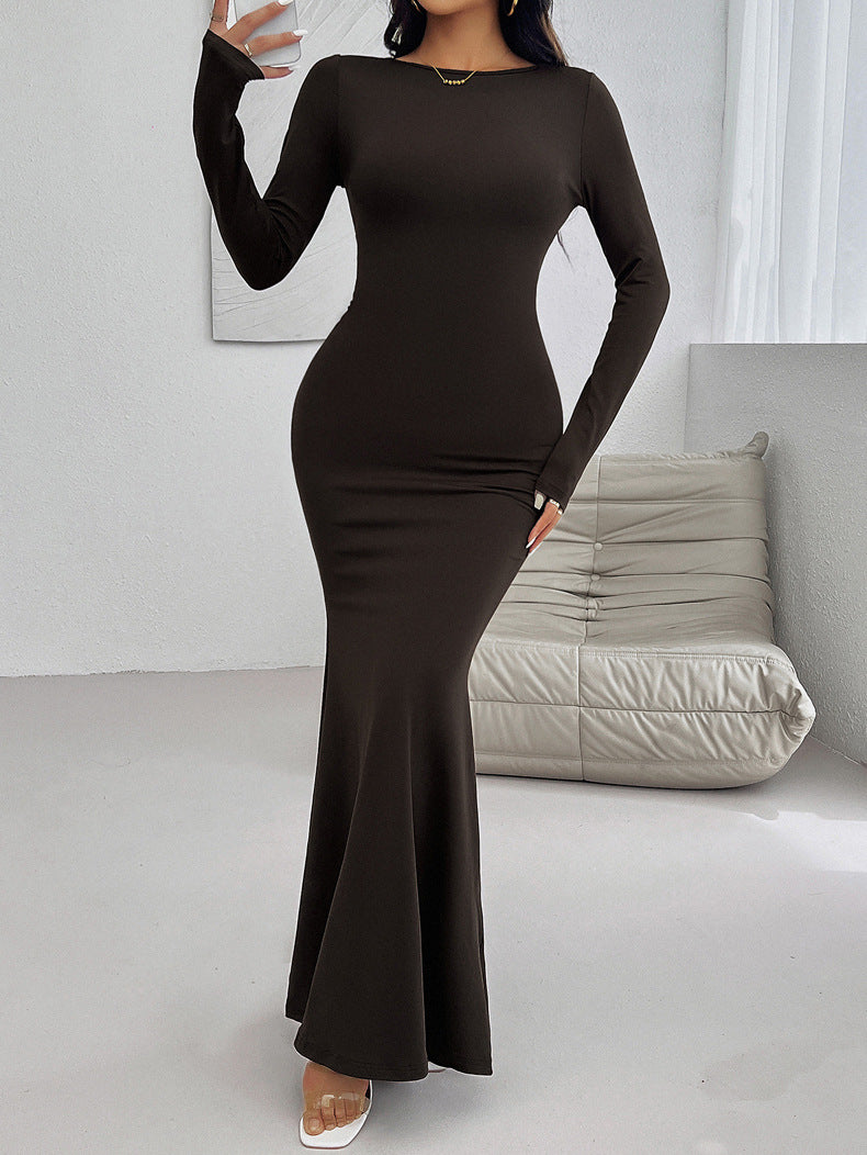 Elegant Long-Sleeve Fitted Maxi Dress