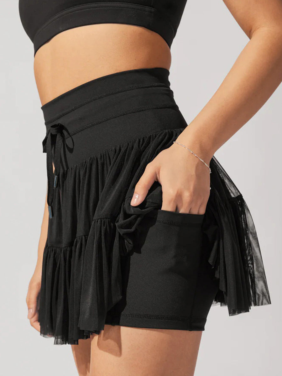 Black High Waist Drawstring Pleated Skirt