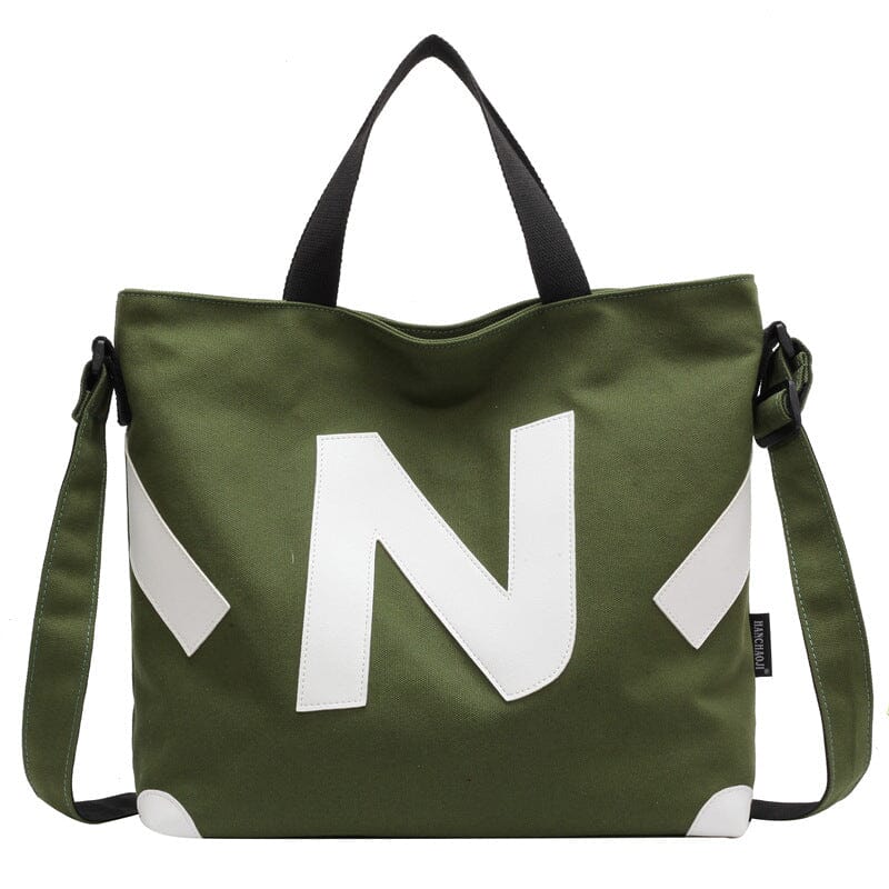 Large-capacity canvas bag student class tote bag shoulder tote bag PinchBox Green 