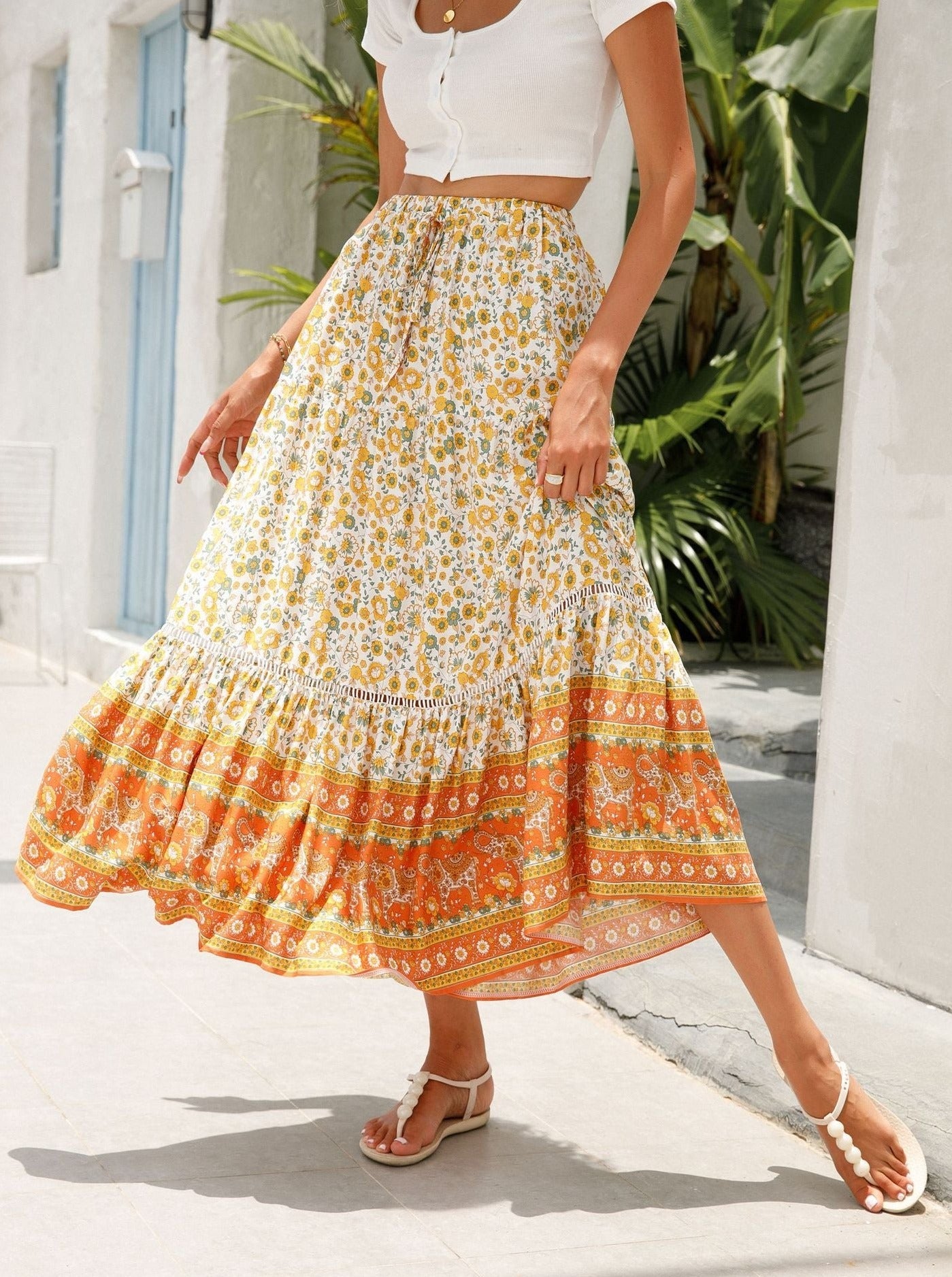 Long Lace Splicing Bohemian Style Skirt