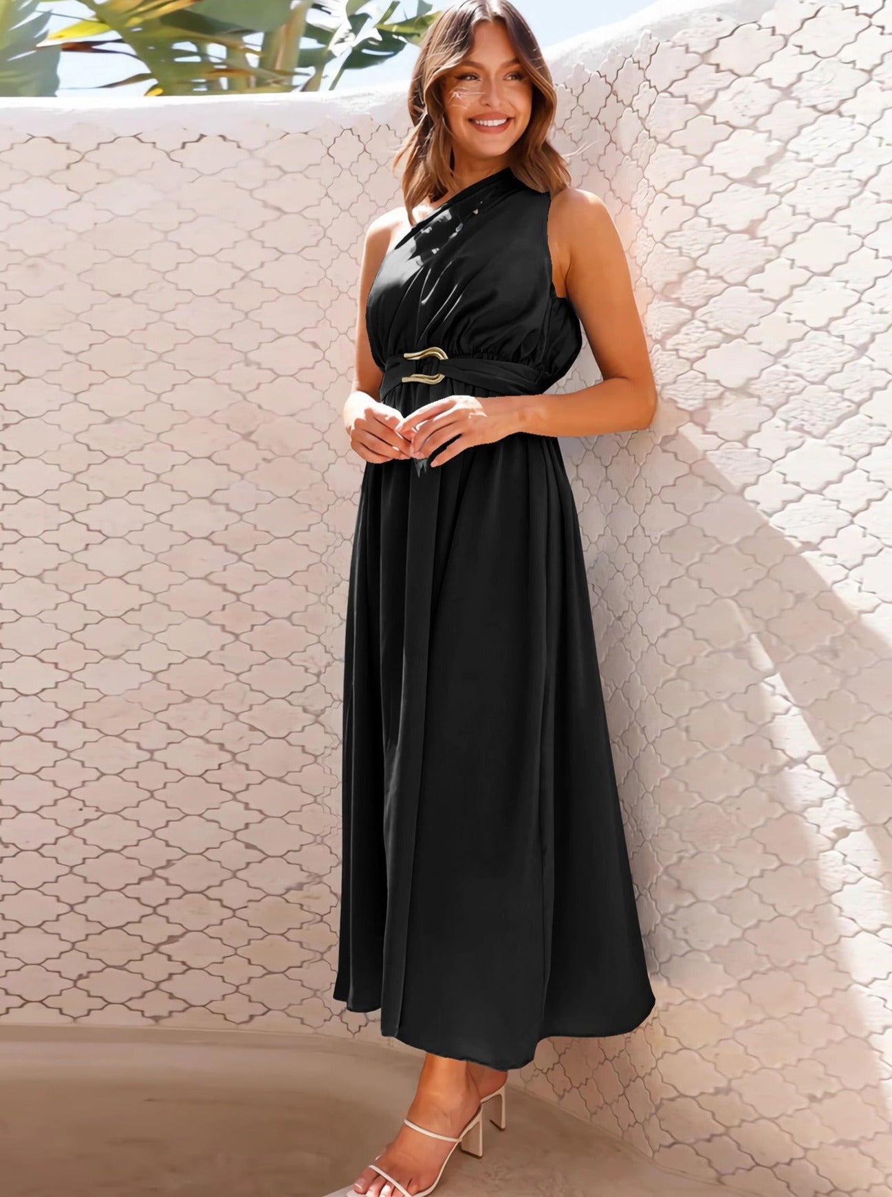 Elegant One Shoulder Metal Strap Dress