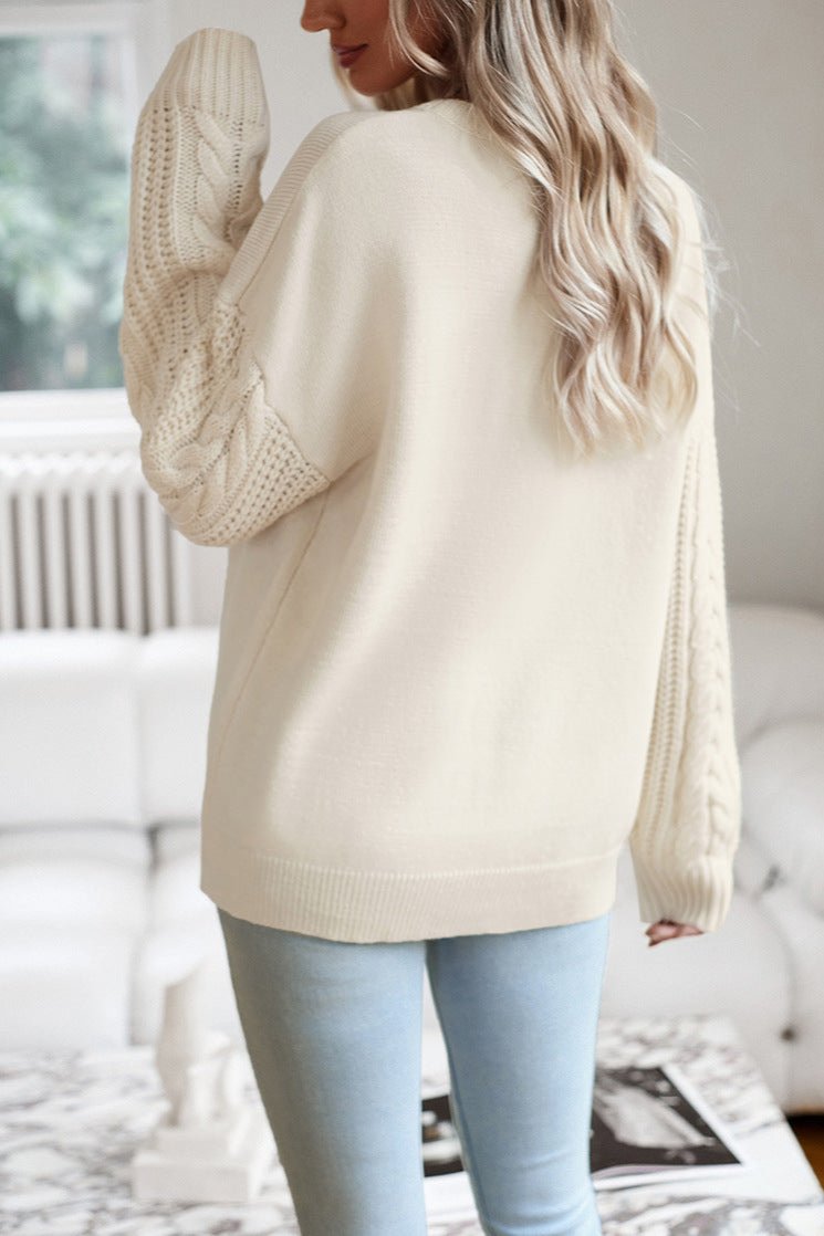 Beige Round Neck Long Sleeve Sweater