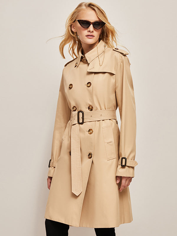 Trenchcoat Damen Lang Klassisch – Eleganter Übergangsmantel Mit Gürtel