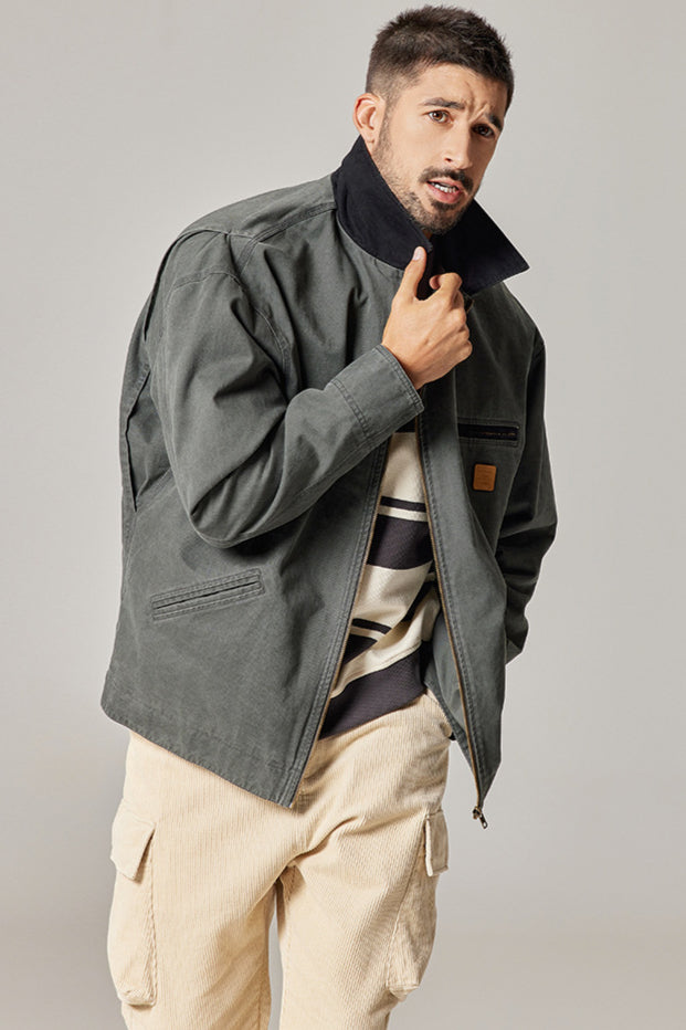Canvas Jacke Herren klassisch robust Reißverschluss mit Taschen vielseitig
