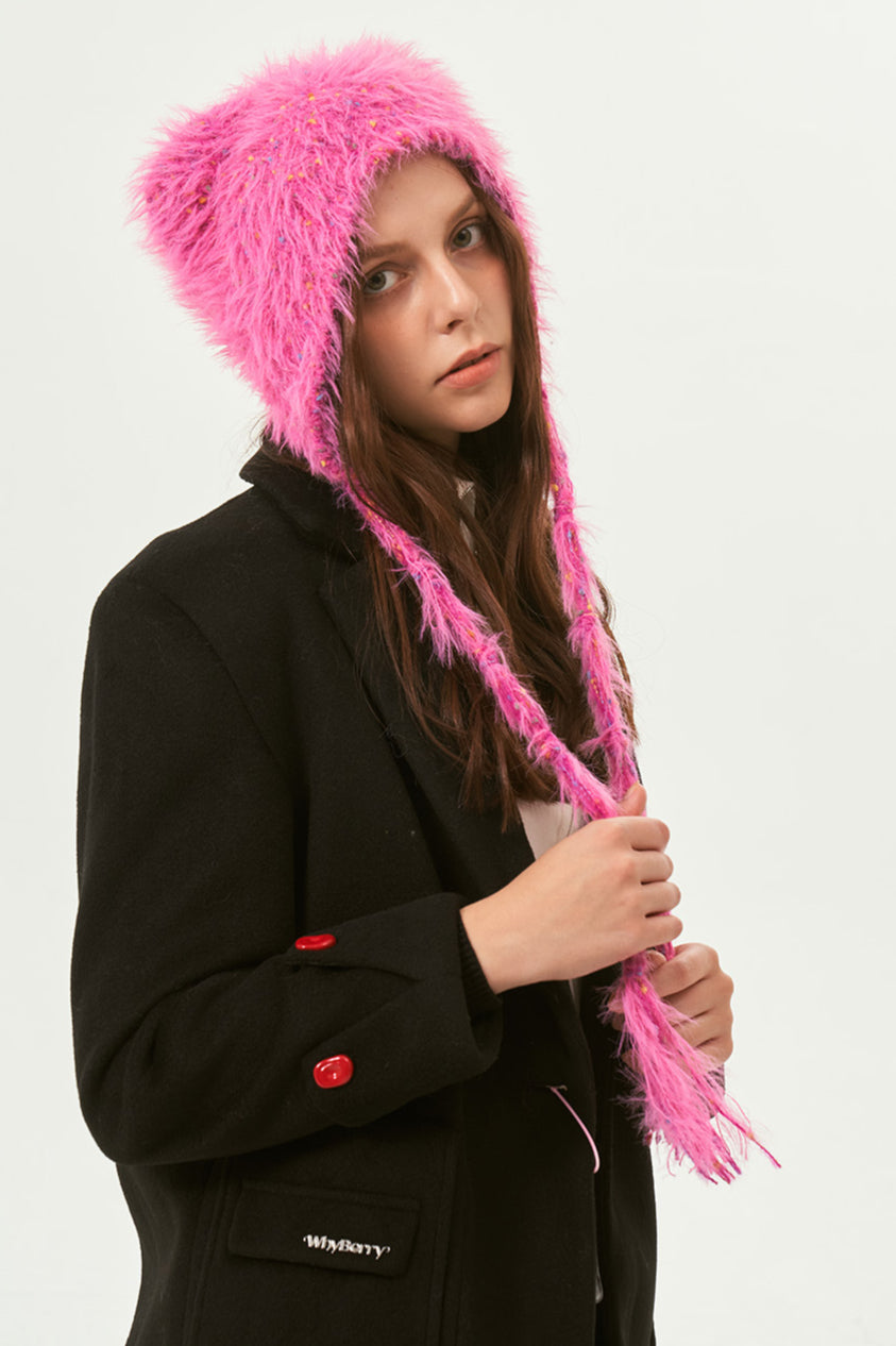 Pink Warm Fuzzy Winter Beanie Hat for Women